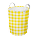 Yellow And White Buffalo Check Print Round Laundry Basket