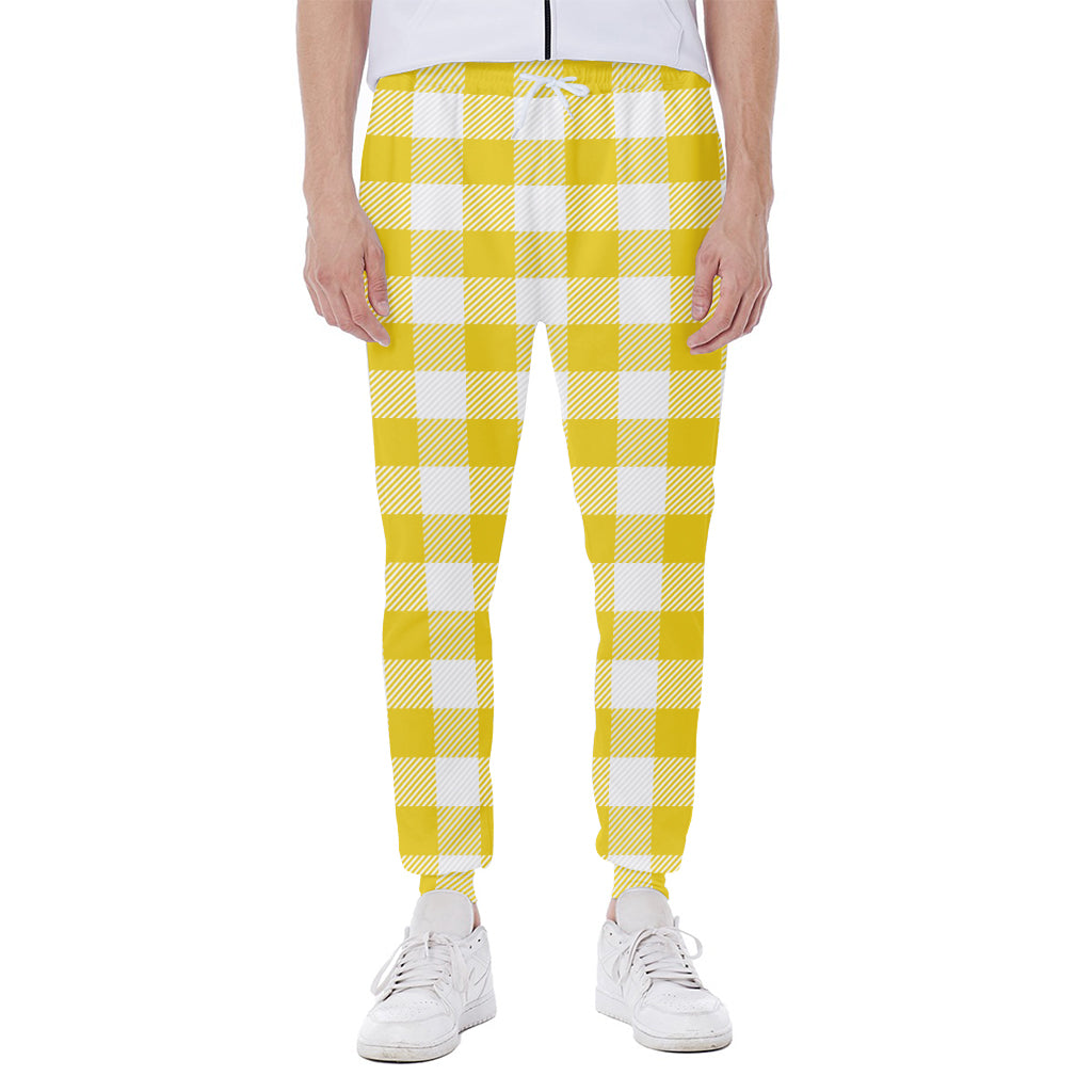 Yellow And White Buffalo Check Print Scuba Joggers
