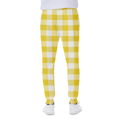 Yellow And White Buffalo Check Print Scuba Joggers