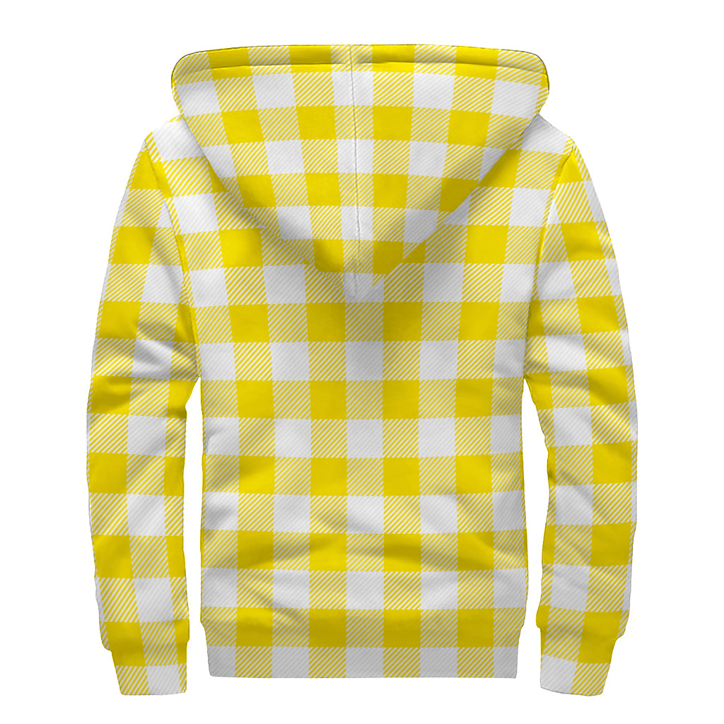 Yellow And White Buffalo Check Print Sherpa Lined Zip Up Hoodie