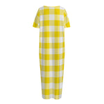 Yellow And White Buffalo Check Print Short Sleeve Long Nightdress