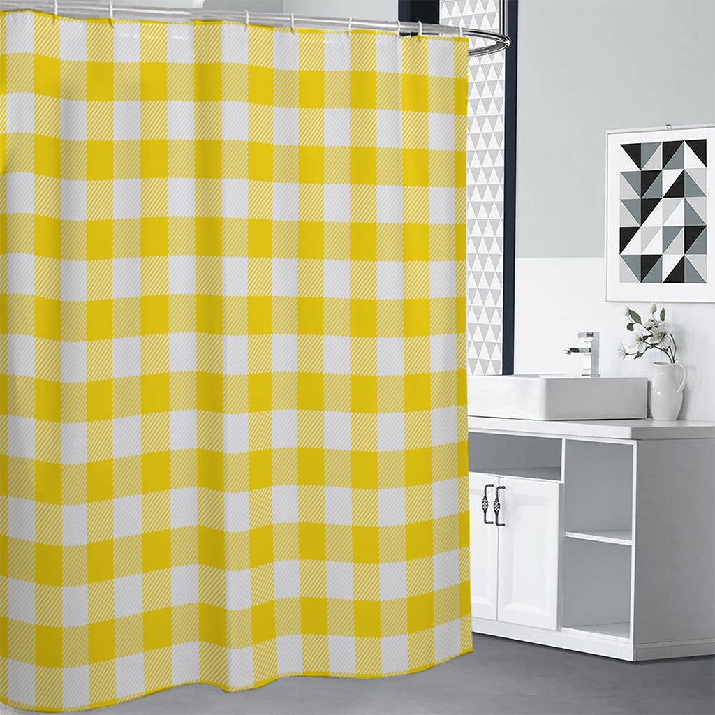 Yellow And White Buffalo Check Print Shower Curtain