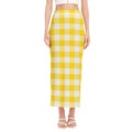 Yellow And White Buffalo Check Print Side Slit Maxi Skirt