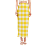 Yellow And White Buffalo Check Print Side Slit Maxi Skirt