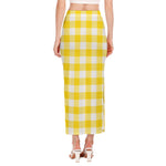 Yellow And White Buffalo Check Print Side Slit Maxi Skirt