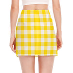 Yellow And White Buffalo Check Print Side Slit Mini Skirt