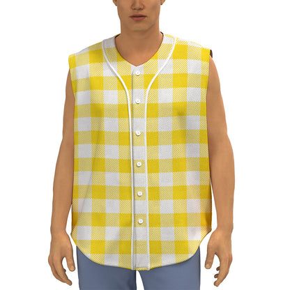 Yellow And White Buffalo Check Print Sleeveless Baseball Jersey