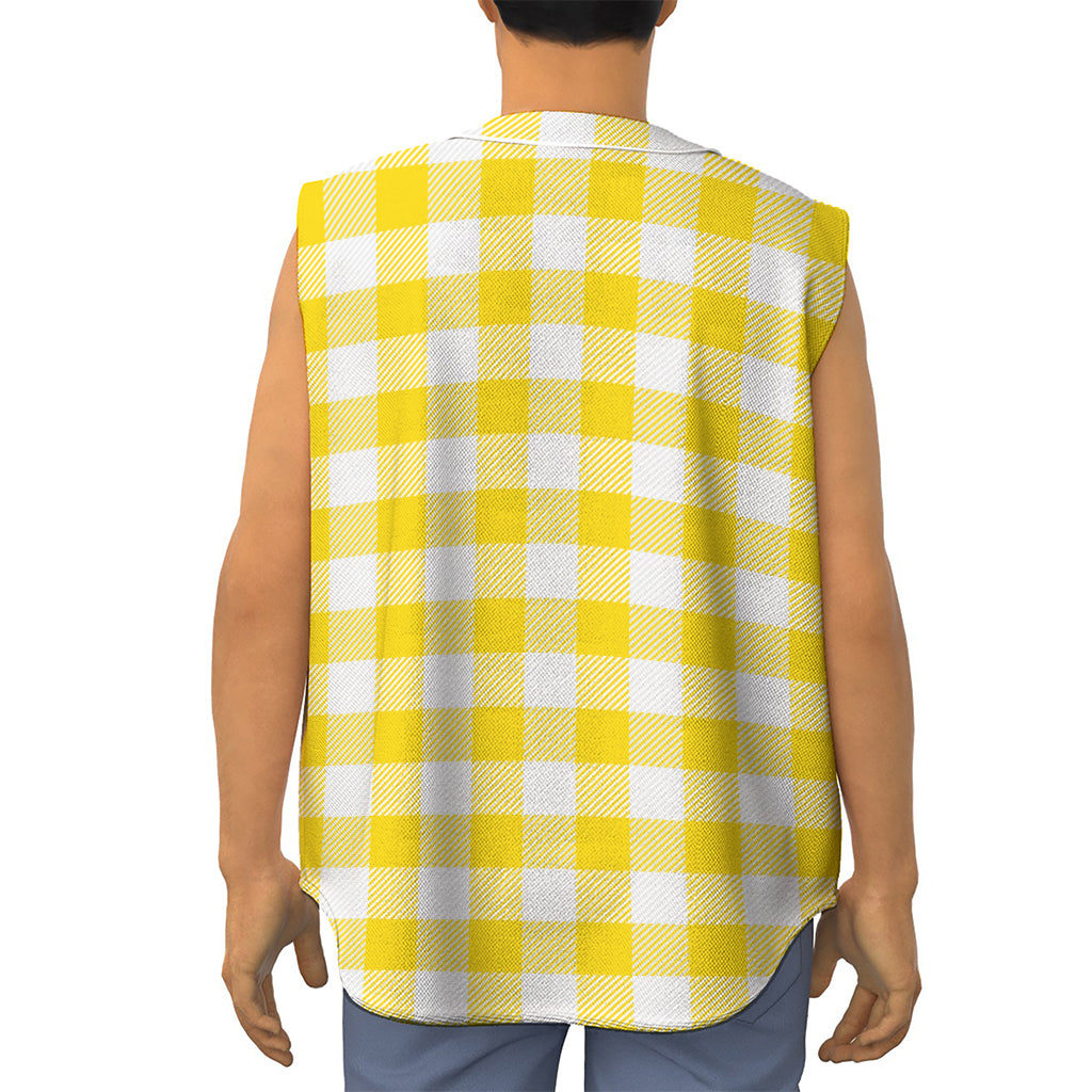 Yellow And White Buffalo Check Print Sleeveless Baseball Jersey