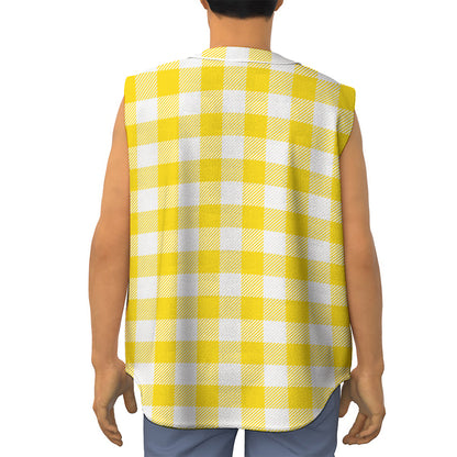 Yellow And White Buffalo Check Print Sleeveless Baseball Jersey