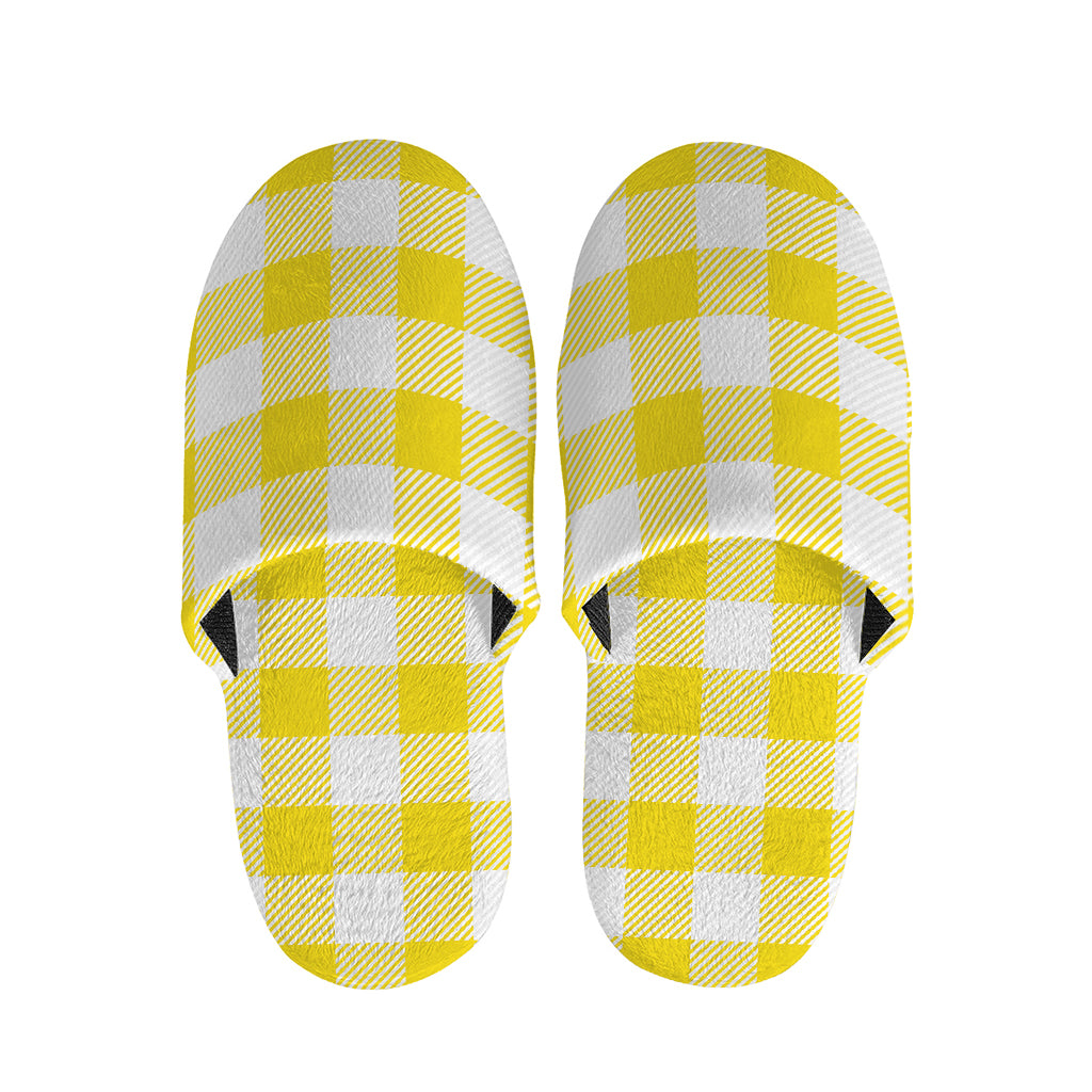 Yellow And White Buffalo Check Print Slippers