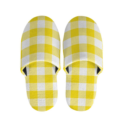Yellow And White Buffalo Check Print Slippers