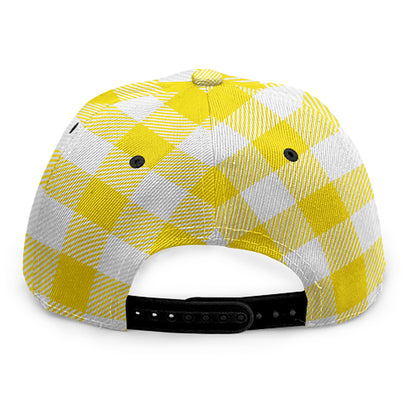 Yellow And White Buffalo Check Print Snapback Cap