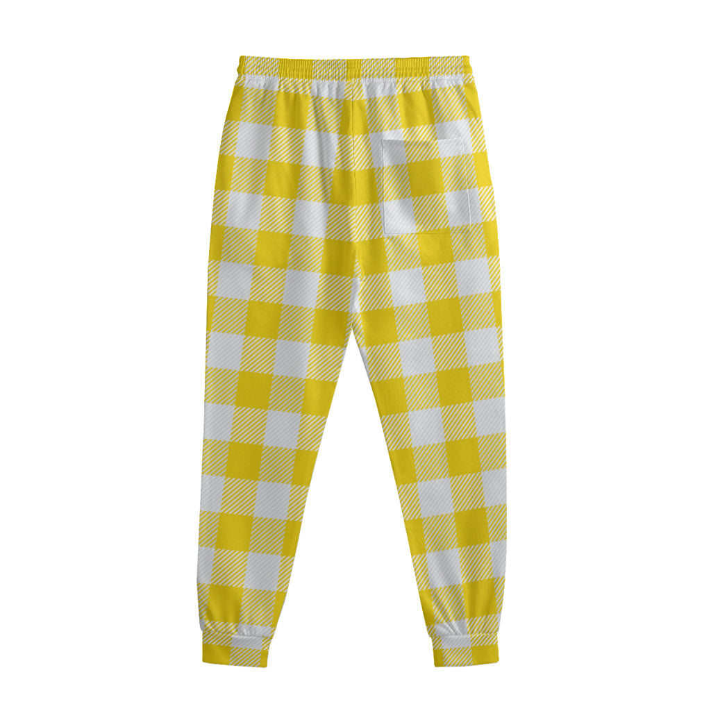 Yellow And White Buffalo Check Print Sweatpants