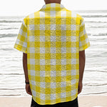 Yellow And White Buffalo Check Print Textured Short Sleeve Shirt