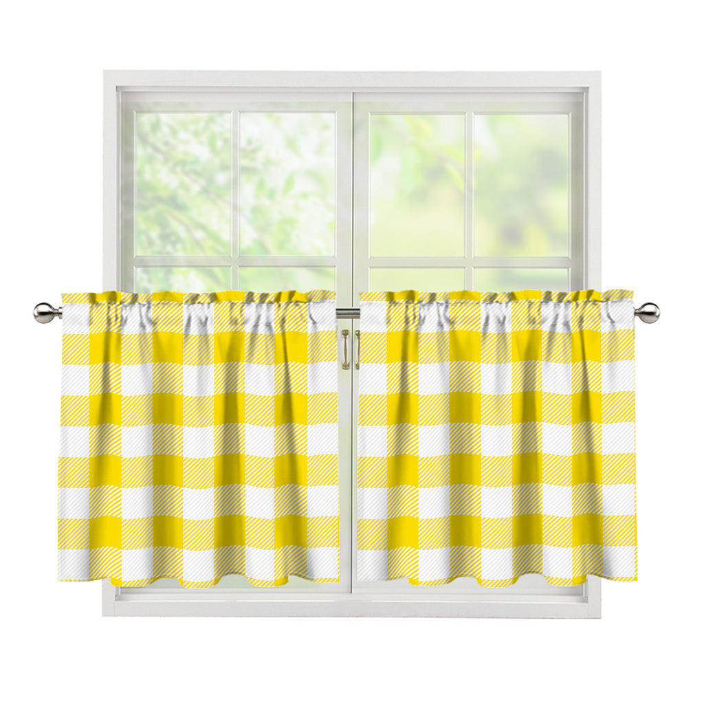 Yellow And White Buffalo Check Print Tier Curtains