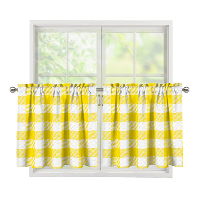 Yellow And White Buffalo Check Print Tier Curtains