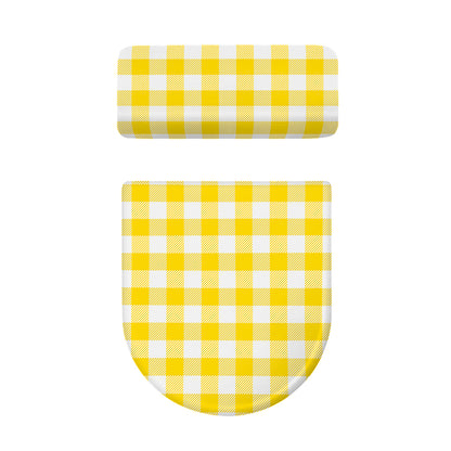 Yellow And White Buffalo Check Print Toilet Lid And Tank Cover Set