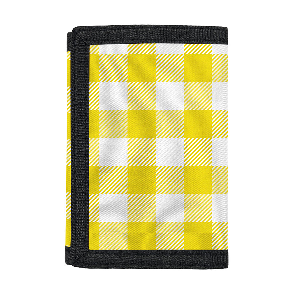 Yellow And White Buffalo Check Print Trifold Wallet