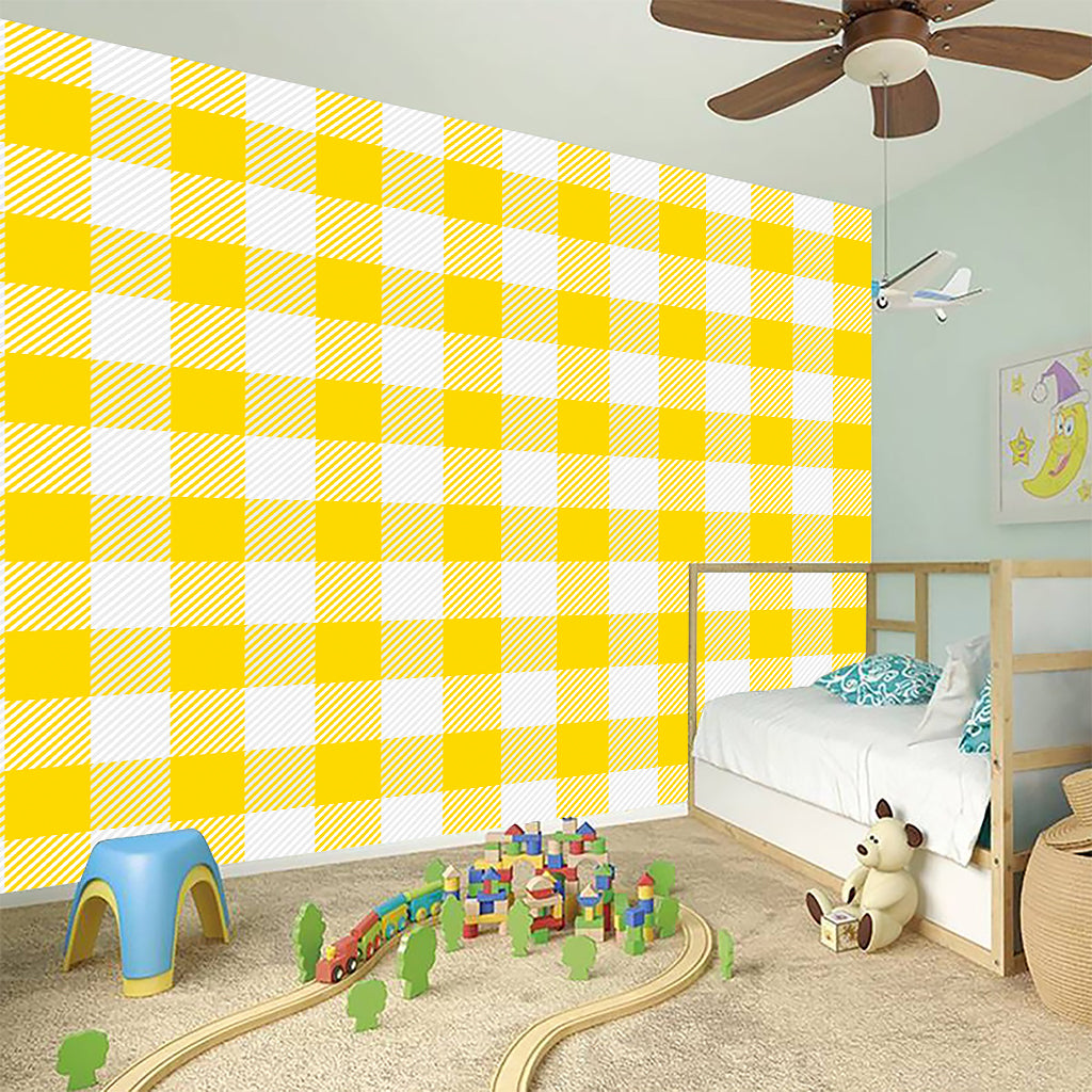 Yellow And White Buffalo Check Print Wall Sticker