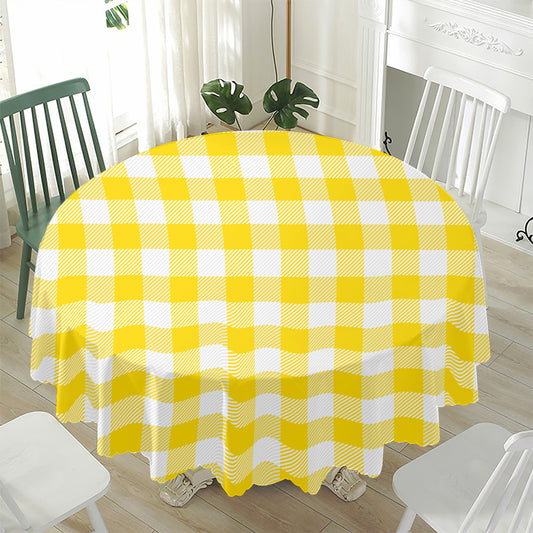 Yellow And White Buffalo Check Print Waterproof Round Tablecloth