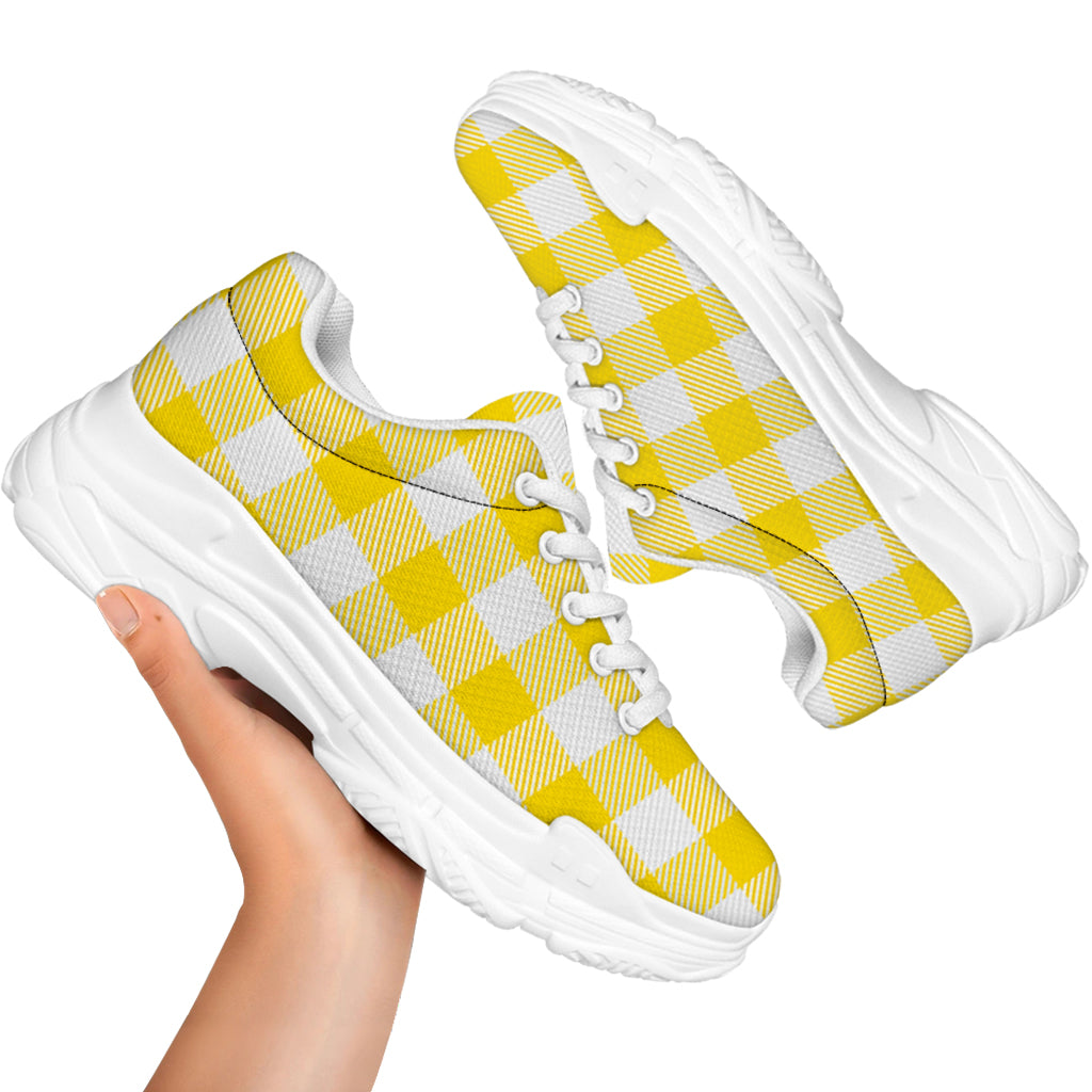 Yellow And White Buffalo Check Print White Chunky Shoes