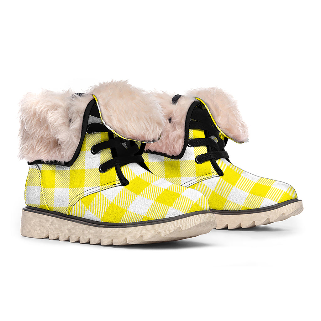 Yellow And White Buffalo Check Print Winter Boots