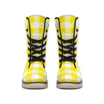 Yellow And White Buffalo Check Print Winter Boots