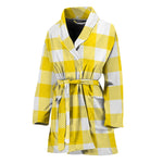 Yellow And White Buffalo Check Print Women's Bathrobe