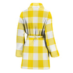 Yellow And White Buffalo Check Print Women's Bathrobe
