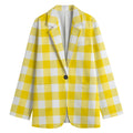 Yellow And White Buffalo Check Print Women's Blazer