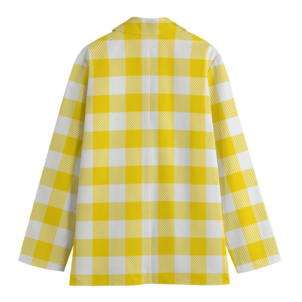 Yellow And White Buffalo Check Print Women's Blazer