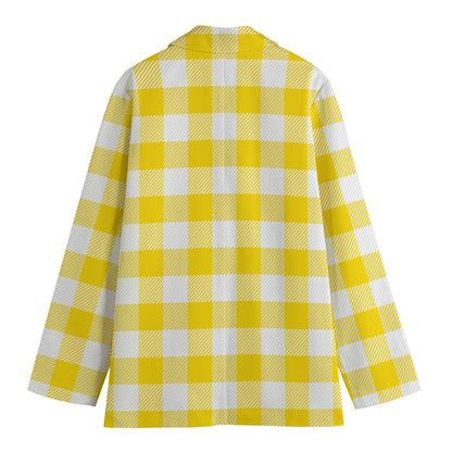 Yellow And White Buffalo Check Print Women's Blazer