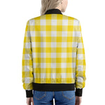 Yellow And White Buffalo Check Print Women's Bomber Jacket