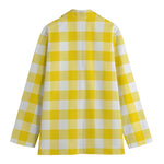 Yellow And White Buffalo Check Print Women's Cotton Blazer