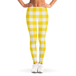 Yellow And White Buffalo Check Print Women's Leggings