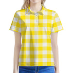 Yellow And White Buffalo Check Print Women's Polo Shirt