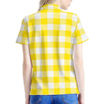 Yellow And White Buffalo Check Print Women's Polo Shirt