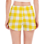 Yellow And White Buffalo Check Print Women's Split Running Shorts