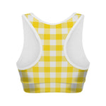 Yellow And White Buffalo Check Print Women's Sports Bra