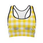 Yellow And White Buffalo Check Print Women's Sports Bra