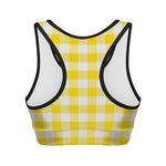 Yellow And White Buffalo Check Print Women's Sports Bra