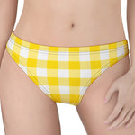 Yellow And White Buffalo Check Print Women's Thong