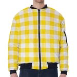 Yellow And White Buffalo Check Print Zip Sleeve Bomber Jacket