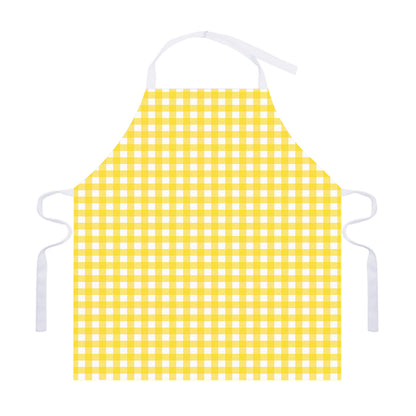 Yellow And White Check Pattern Print Adjustable Apron