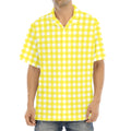 Yellow And White Check Pattern Print Aloha Shirt
