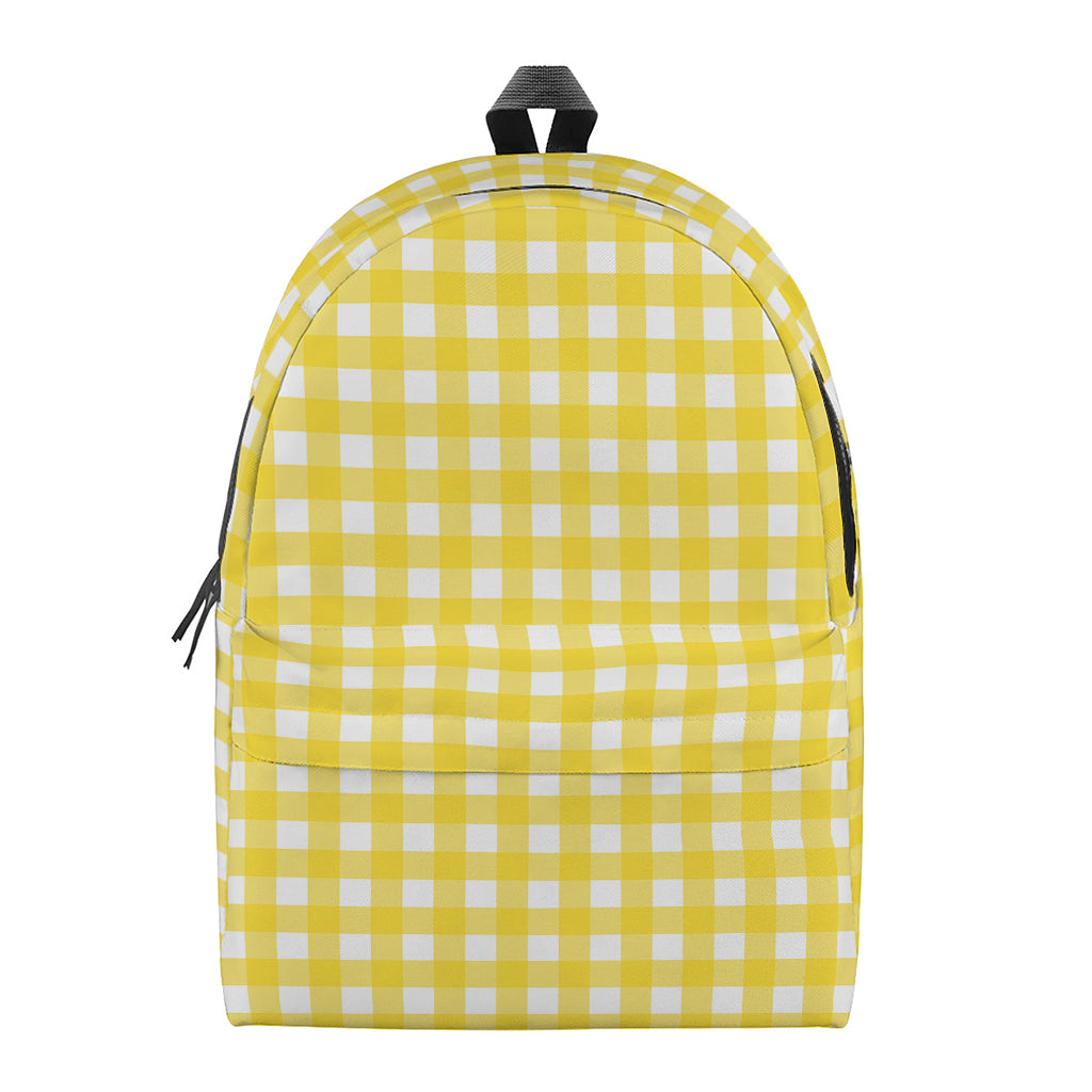 Yellow And White Check Pattern Print Backpack
