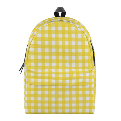 Yellow And White Check Pattern Print Backpack