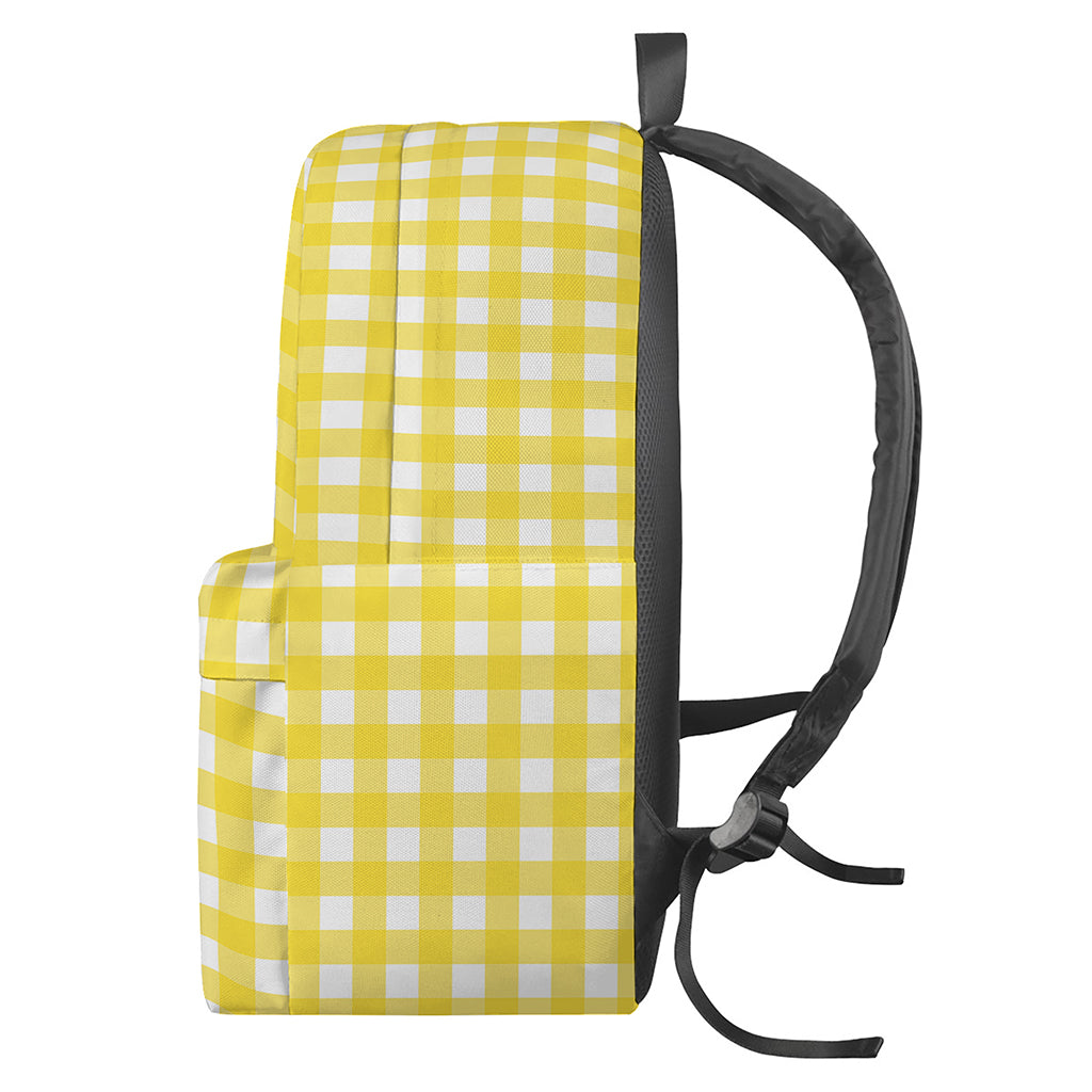 Yellow And White Check Pattern Print Backpack
