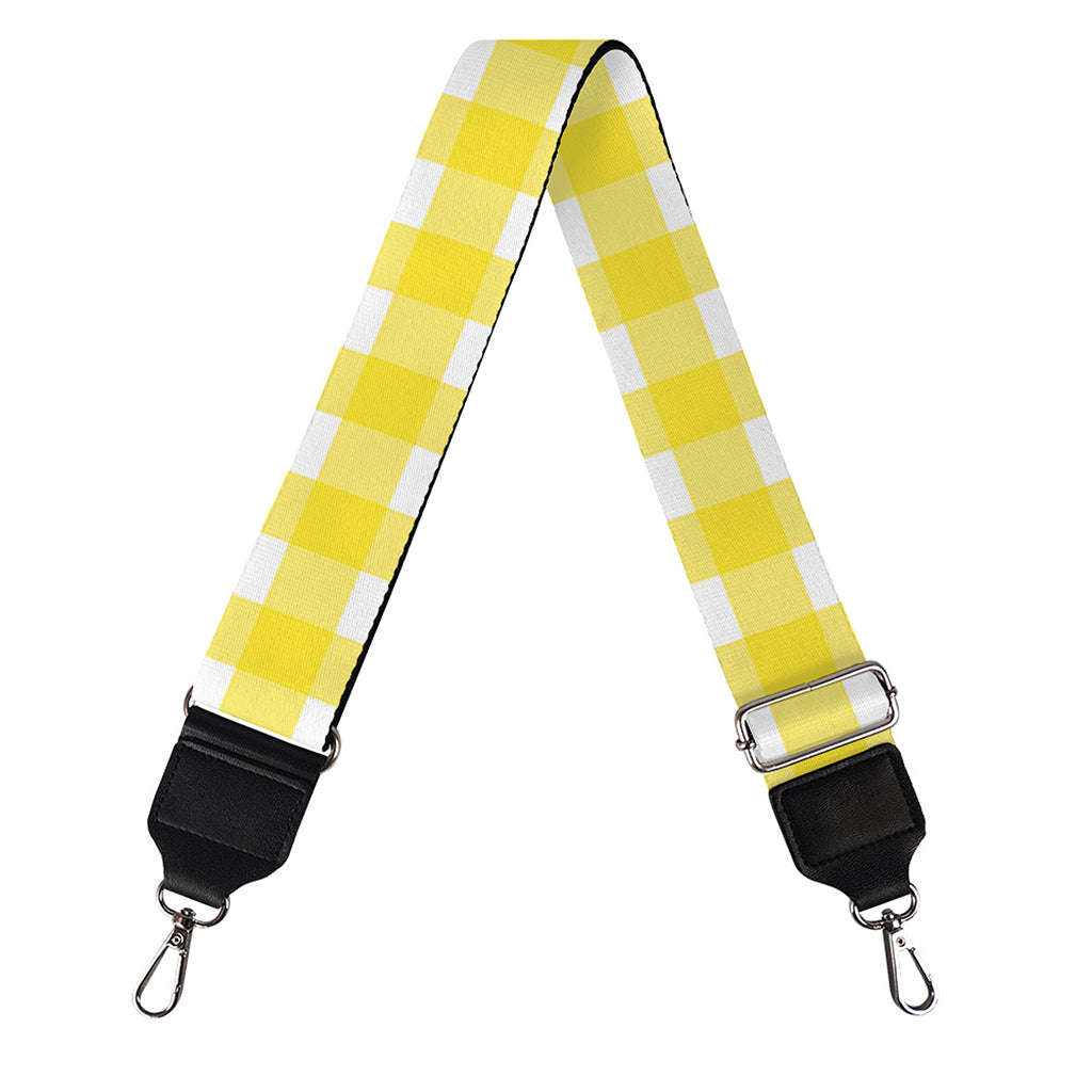 Yellow And White Check Pattern Print Bag Strap
