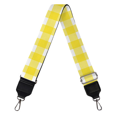 Yellow And White Check Pattern Print Bag Strap